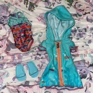 American Girl Fun Fish Swimsuit & Cover Up for Wellie Wisher Dolls EUC!